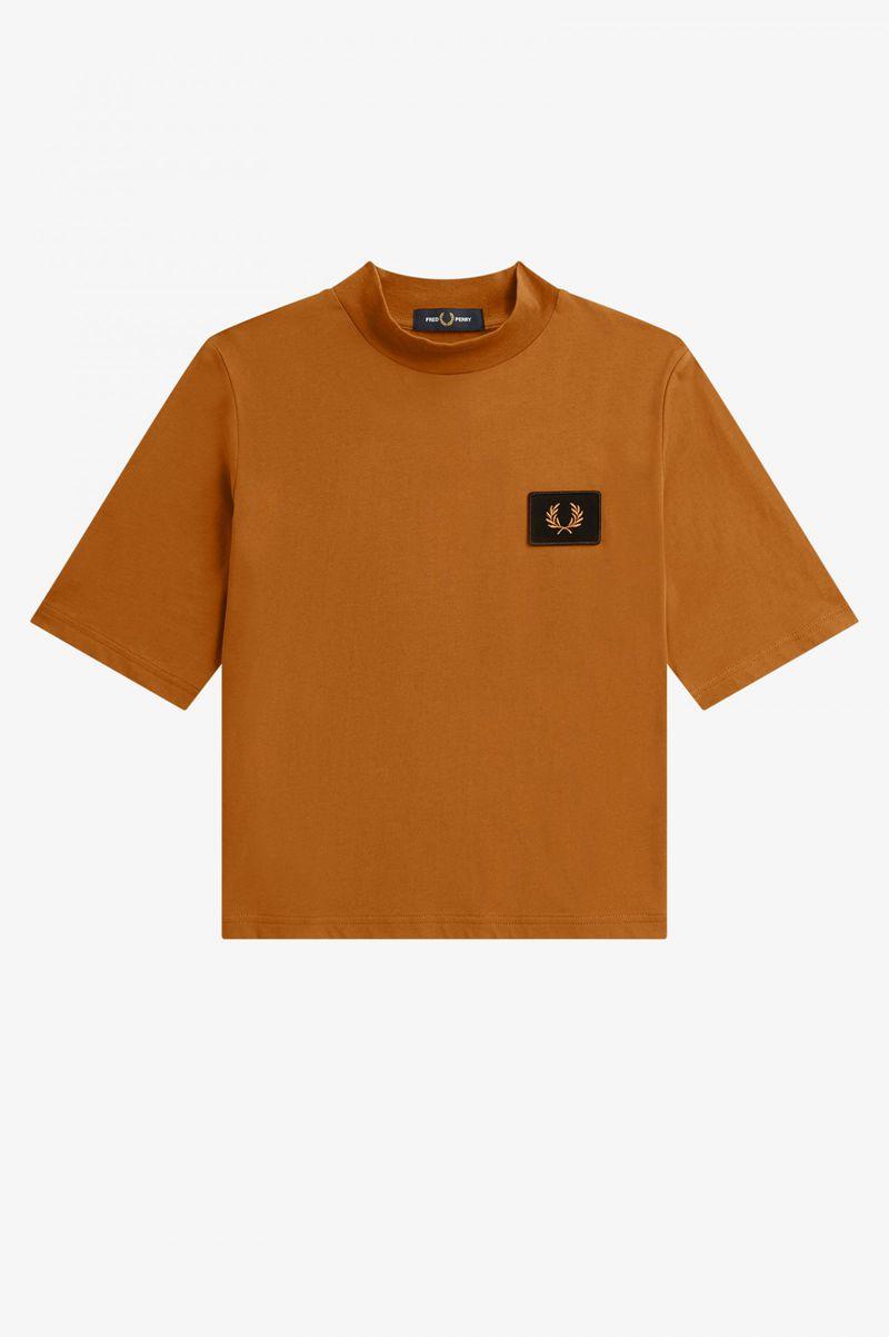 Camel Fred Perry High Neck Badge Detail Women's T Shirts | PH 2036TCEV